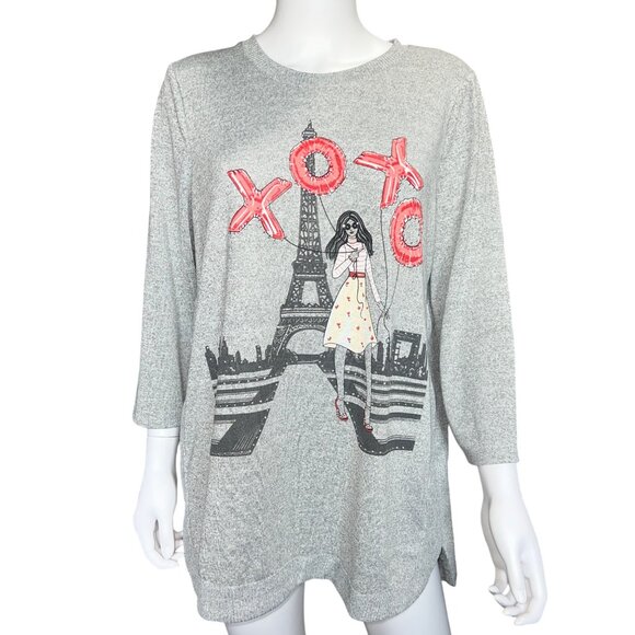 Colortree Xoxo Eiffel Tower Graphic Tunic Sweatshirt Heather Gray Womens Size XL - Picture 1 of 7